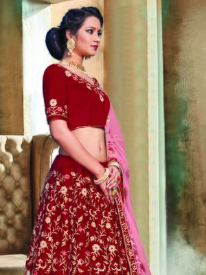 Maroon Color Naylon Satin Embroidered Semi Stitched Lehenga Choli 2