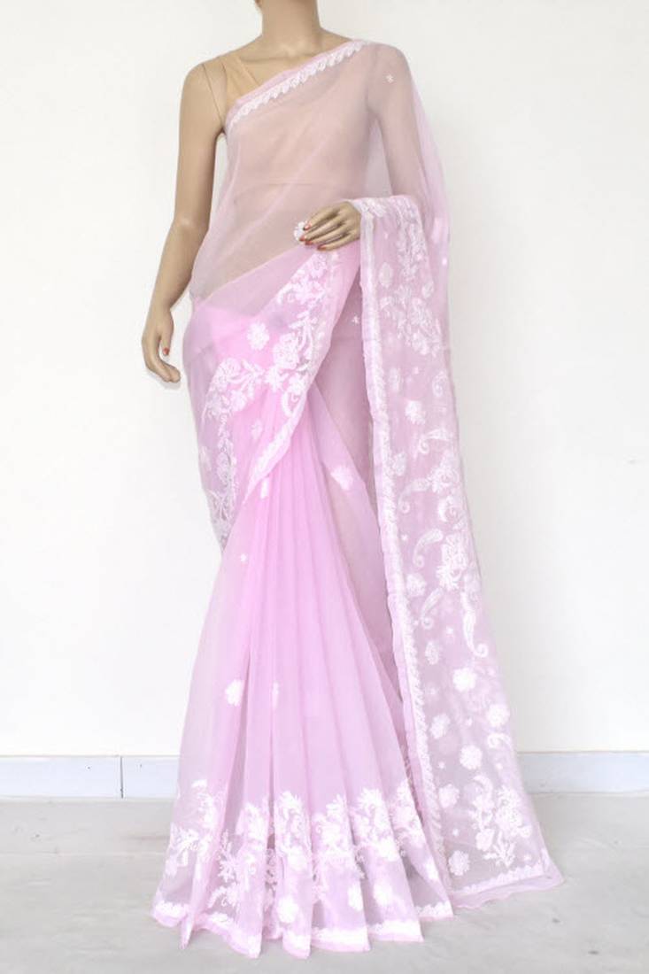 Light pink embroidered faux saree with blouse AMG Square