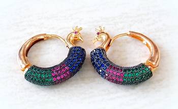 Fine Peacock Design Colored Stone Bali Earring 1