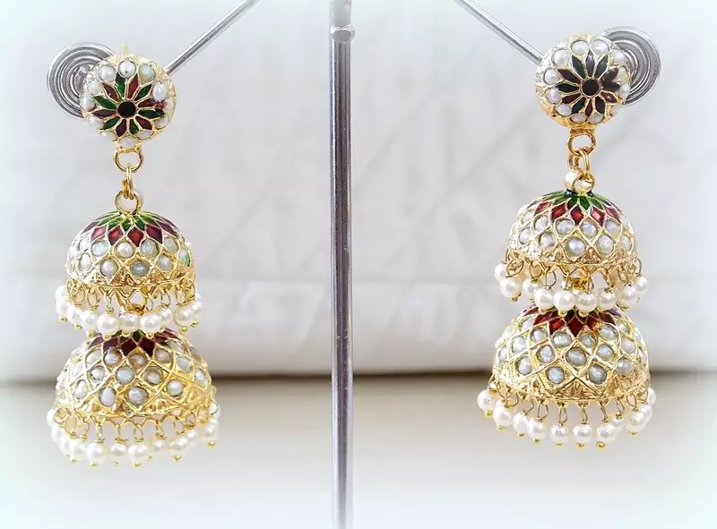 Ethnic jadau pearl stud jhumki earring