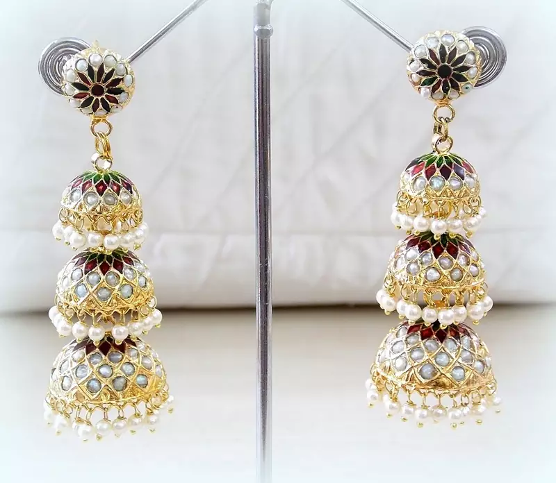 Ethnic jadau pearl stud jhumki earring