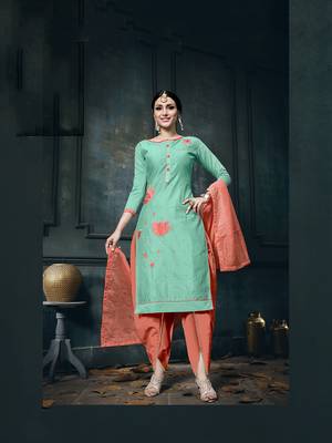 Teal-blue zari woven cotton salwar 1