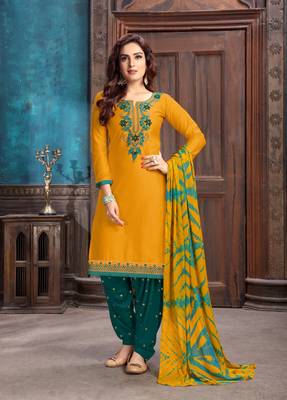 Mustard embroidered cotton salwar 1