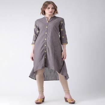 Grey Printed Cotton stitched kurti 1