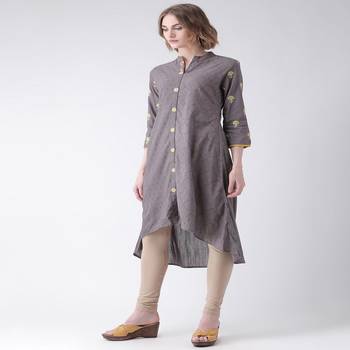 Grey Printed Cotton stitched kurti 2
