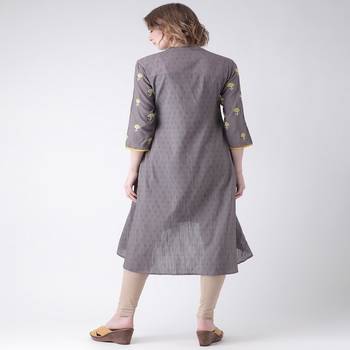 Grey Printed Cotton stitched kurti 3