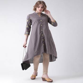 Grey Printed Cotton stitched kurti 4