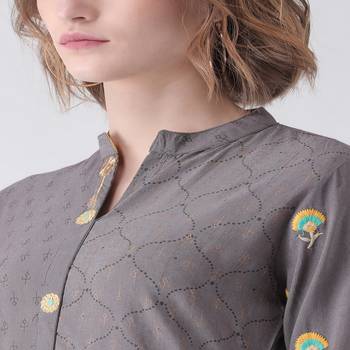 Grey Printed Cotton stitched kurti 5