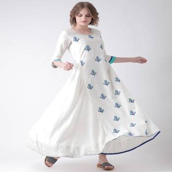 White Embroidered Cotton stitched kurti 1