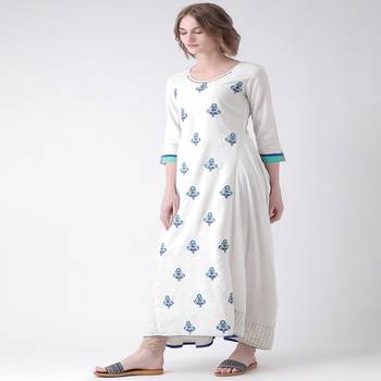 White Embroidered Cotton stitched kurti 2