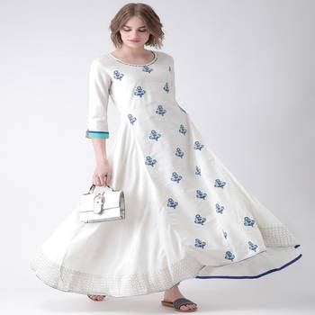 White Embroidered Cotton stitched kurti 4