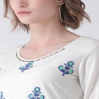 White Embroidered Cotton stitched kurti 5