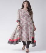 Beige Printed Cotton stitched kurti