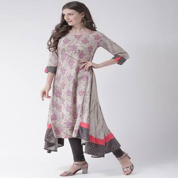 Beige Printed Cotton stitched kurti 2