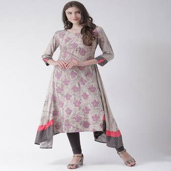 Beige Printed Cotton stitched kurti 3