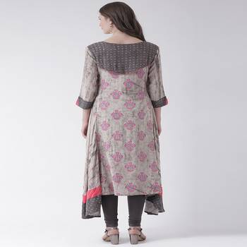 Beige Printed Cotton stitched kurti 4