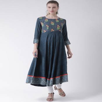 Blue Printed Cotton stitched kurti 1