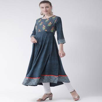 Blue Printed Cotton stitched kurti 2