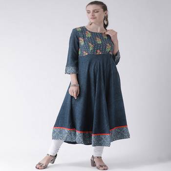 Blue Printed Cotton stitched kurti 4