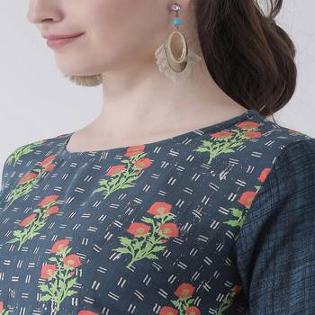 Blue Printed Cotton stitched kurti 5
