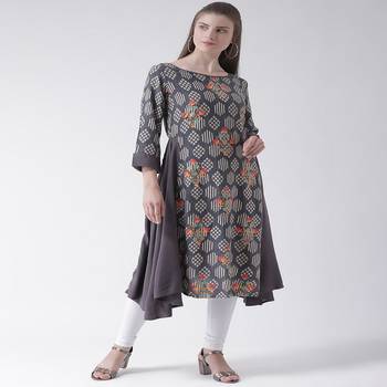 Grey Printed Rayon stitched kurti 1