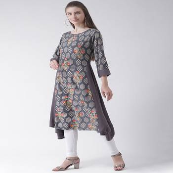 Grey Printed Rayon stitched kurti 2