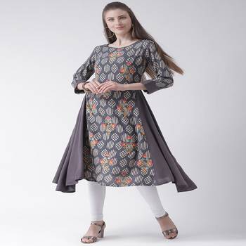 Grey Printed Rayon stitched kurti 4