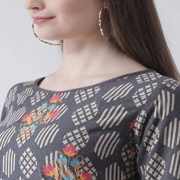 Grey Printed Rayon stitched kurti 5