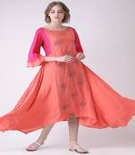 Pink Embroidered Cotton stitched kurti