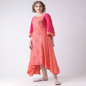 Pink Embroidered Cotton stitched kurti 2