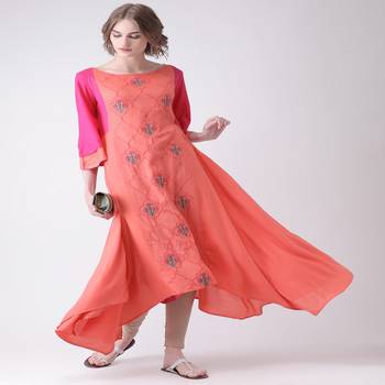 Pink Embroidered Cotton stitched kurti 4