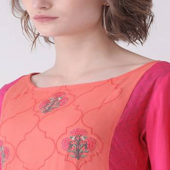 Pink Embroidered Cotton stitched kurti 5