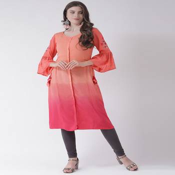 Pink Plain Cotton stitched kurti 1