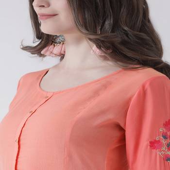 Pink Plain Cotton stitched kurti 5