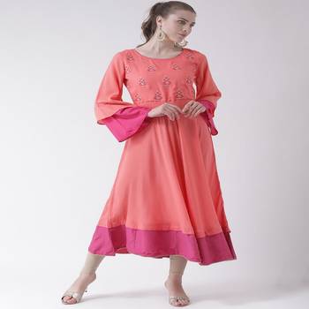 Pink Embroidered Cotton stitched kurti 1