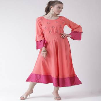 Pink Embroidered Cotton stitched kurti 4