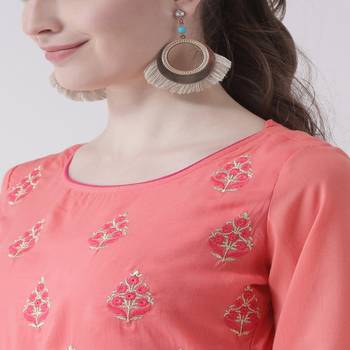 Pink Embroidered Cotton stitched kurti 5