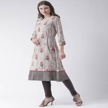 Beige Printed Cotton stitched kurti 2