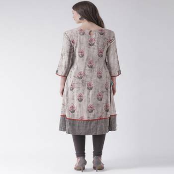 Beige Printed Cotton stitched kurti 3