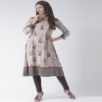 Beige Printed Cotton stitched kurti 4