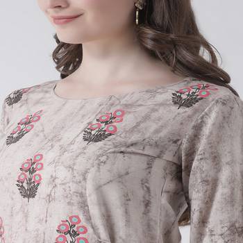 Beige Printed Cotton stitched kurti 5