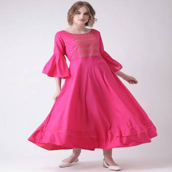 Pink Embroidered Cotton stitched kurti 1