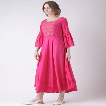 Pink Embroidered Cotton stitched kurti 2