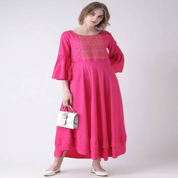 Pink Embroidered Cotton stitched kurti 4