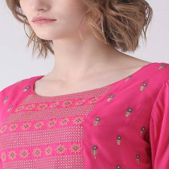 Pink Embroidered Cotton stitched kurti 5