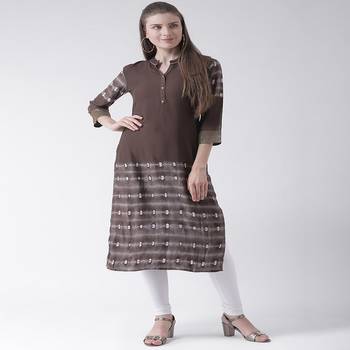 Brown Printed Rayon stitched kurti 1