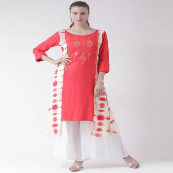 Pink Printed Cotton stitched kurti 1