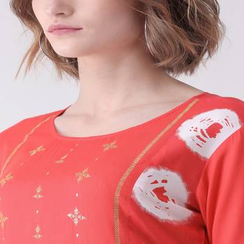 Pink Printed Cotton stitched kurti 5