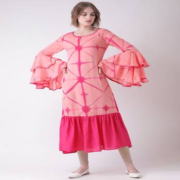Pink Printed Cotton stitched kurti 1
