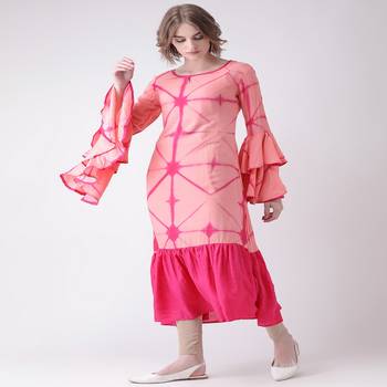 Pink Printed Cotton stitched kurti 2